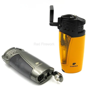 

COHIBA Metal Windproof Cigar Cigarette Lighter 3 Torch Jet Flame Cigar Cigarette Portable Lighters With Gift Box Punch