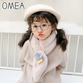 

OMEA Christmas Children Scarf Faux Rabbit Fur Girl Scarf Boy Scarf Christmas Gift Cartoon Christmas Sock and Gloves Winter Scarf