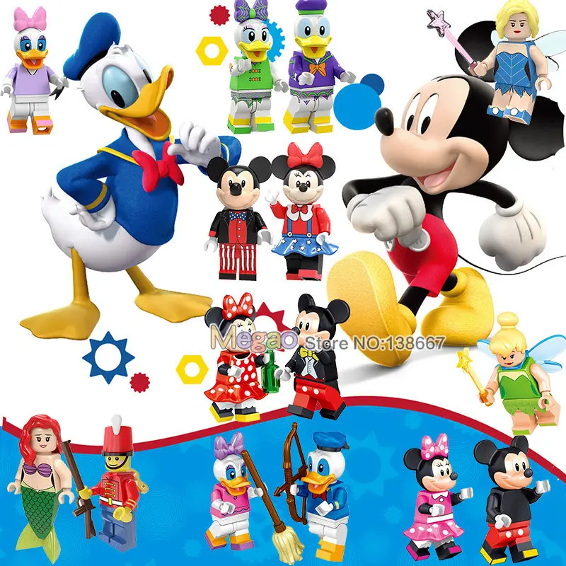 

50 PCS Cartoon Movie Mickey Mouse Ariel Minnie Mouse Donald Duck Stitch Collection Building Blocks Kids Toys