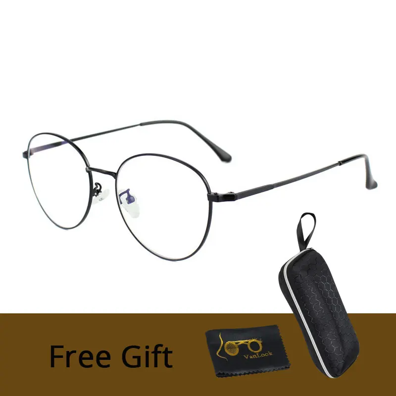 Black VANLOOK Computer Glasses Round Anti Blue Ray Light Blocking Fashion Metal Eyeglasses Frame Men Women Clear Lens Anti Radiation - Цвет оправы: Black