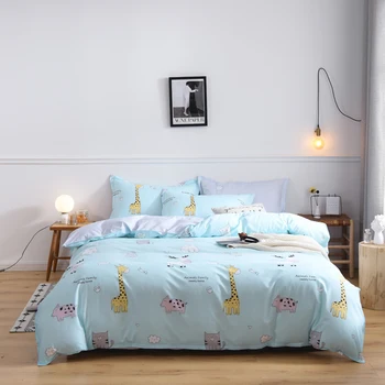

cute giraffe bedding set for kids blue duvet cover sheet pillowcase bed linen for children adult queen king single size