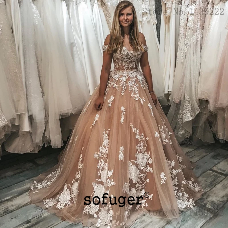 Элегантное оранжевое платье винтажное Vestidos De Novia с открытыми плечами Свадебные платья кружево, аппликация бисером свадебное платье Robe De Marie