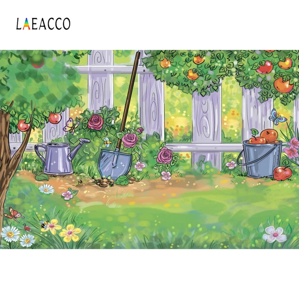 Laeacco весенний Фотофон Сад Двор цветущее дерево фрукты Детский рай фотографии
