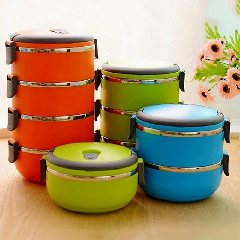

1pc School Lunch Box Stainless Steel Bento Box Lunch Thermos For Food With Containers 4 Colors Thermal Container Box