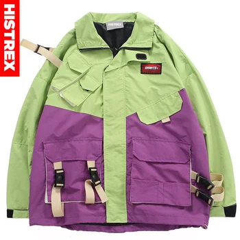 

Men Hip Hop Streetwear Jacket Color Block Retro Harajuku Windbreaker Jacket Kid Planet Print 2020 Track Jacket Coat Multi Pocket