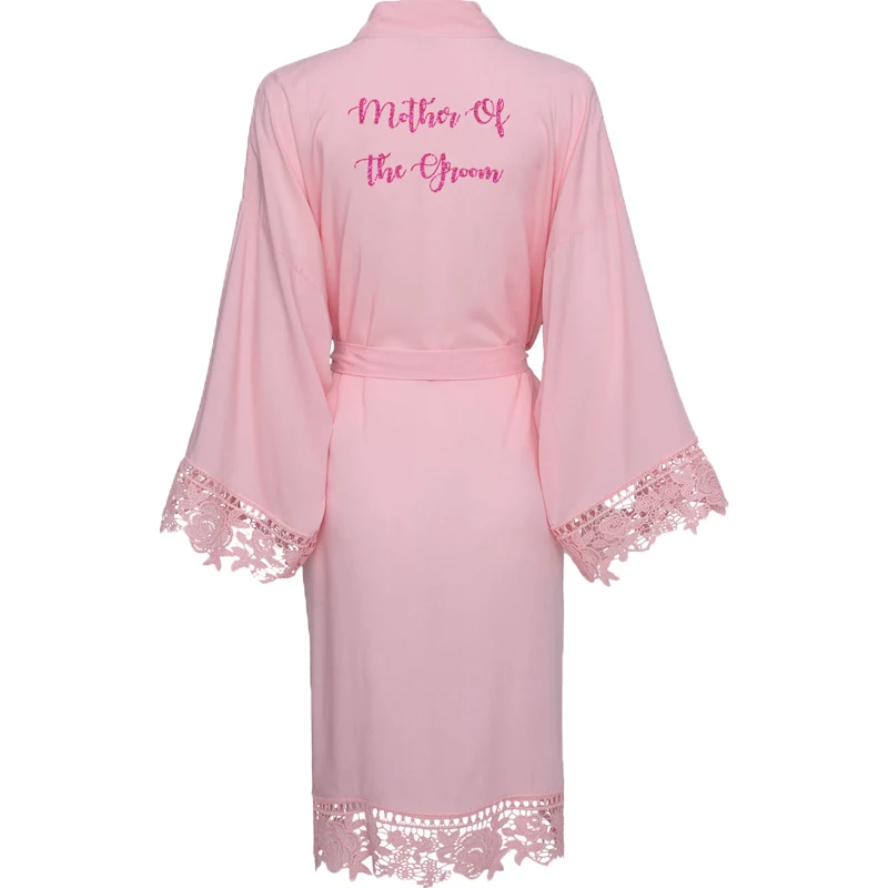 YUXINBRIDAL, новинка, розовый однотонный хлопковый Халат-кимоно с кружевной отделкой, женский свадебный халат, халат, одежда для сна, белый свадебный подарок