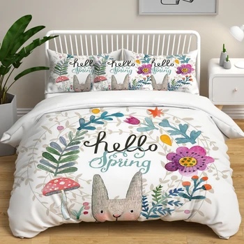 

Nordic style Bedding set Cute kitten With Flowers DYI Printed Duvet Cover Bed Linen Quilt Cover Pillowcase Comforter Bedding set