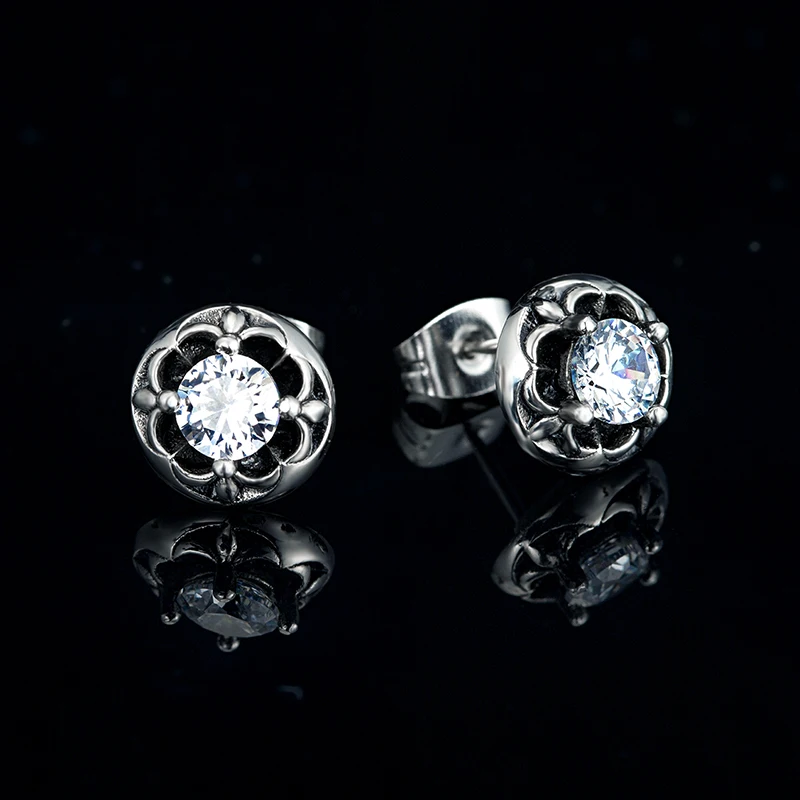 New Classic stainless steel men Ear studs  sunshine boy personality Ear Jewelry Round shape Zircon Earring For male Holiday gift 4