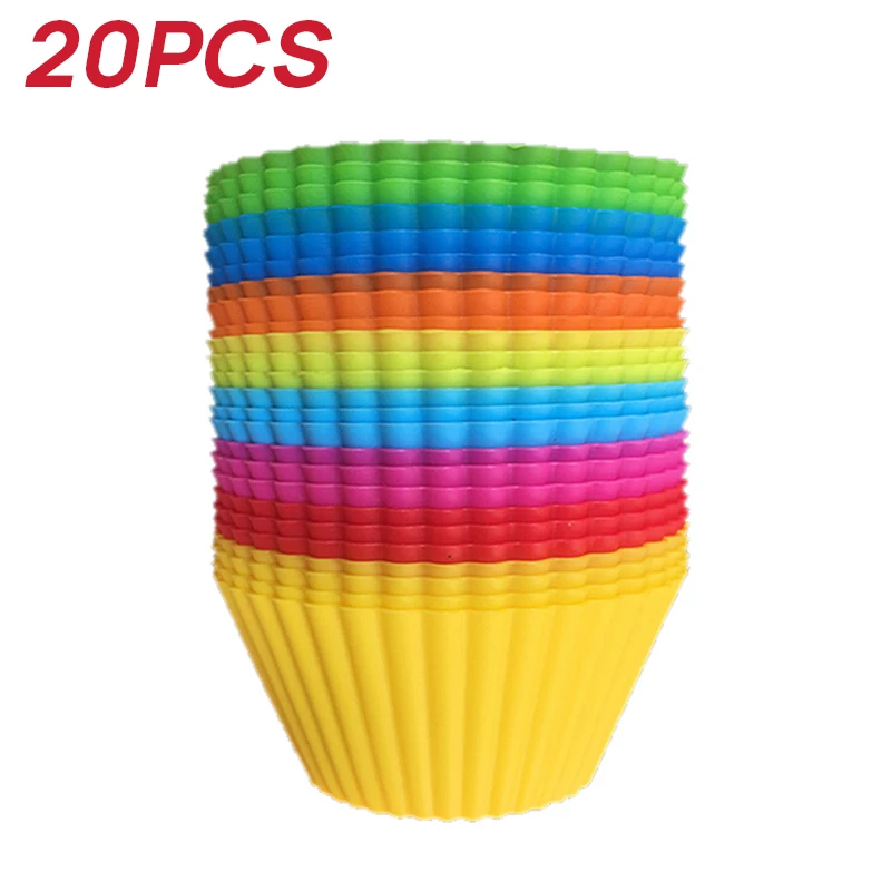 

20PCS/Set Reusable Silicone Cupcake Round Shaped Muffin Cake cup Kitchen Cooking Bakeware Make DIY Cake Decorating Tools