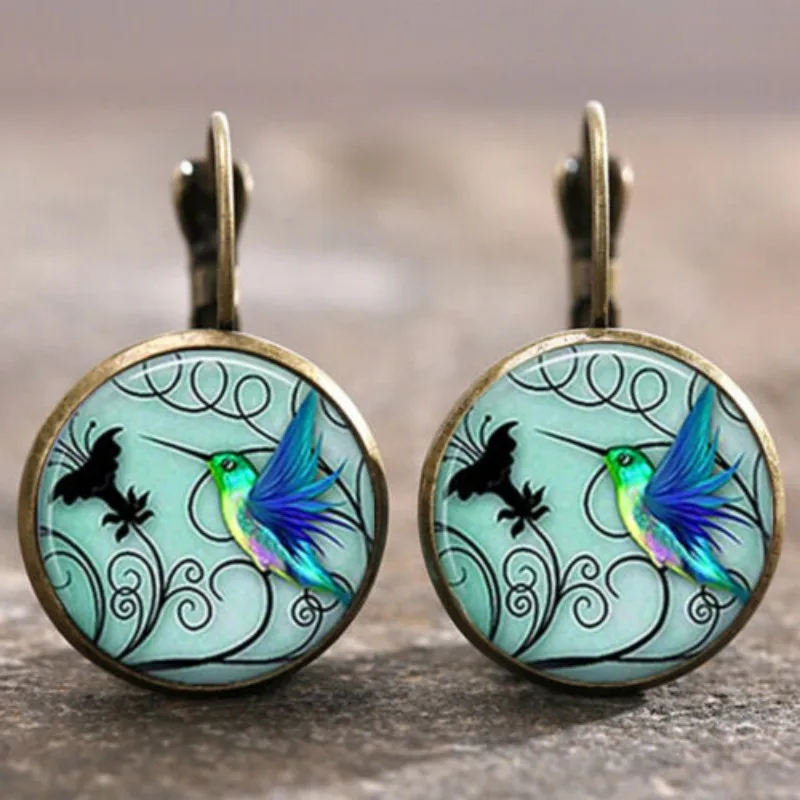 

1 Pair Silver Trendy Glass Cabochon 18 MM Lever Back Earrings Dangle Earrings