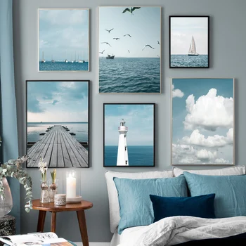 

Nordic Poster Seaside Road Ocean Boat Lighthouse Wall Art Canvas Painting Landscape Prints Wall Pictures For Living Room Deco
