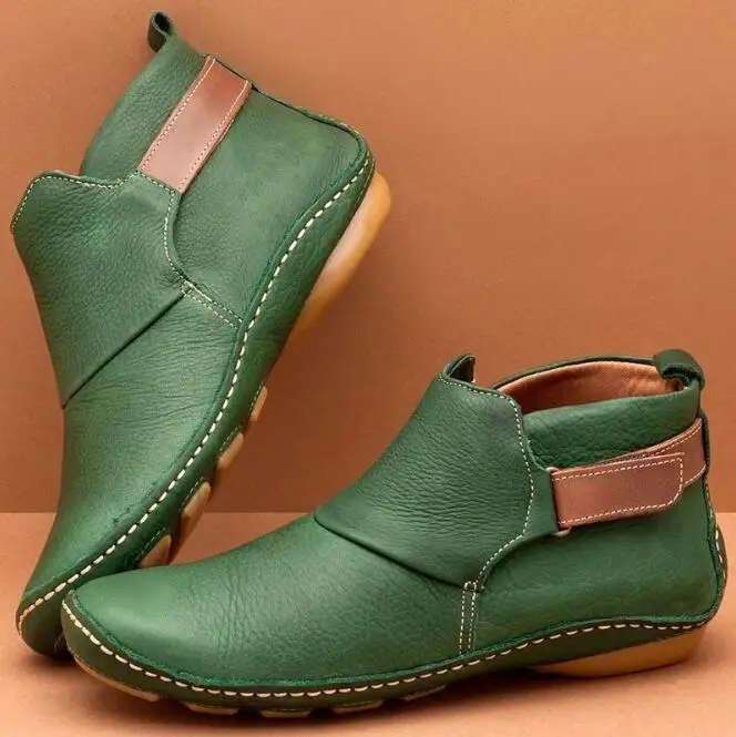 Женская обувь на плоской подошве; осенние ботинки; женские ботильоны на шнуровке с круглым носком; женские ботинки на танкетке; Винтажная обувь из искусственной кожи; mujer zapatos - Цвет: Green