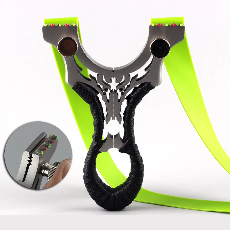 

Мощная 304 нержавеющая сталь Slingshot Точная съемка Наружная ручка охотничья катапульта с плоской резиновой лентой