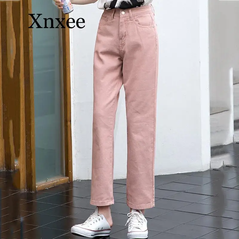 jeans woman plus size black beige pink mom jeans high waisted boyfriend jeans for women Straight Casual Cotton 2019 fashion