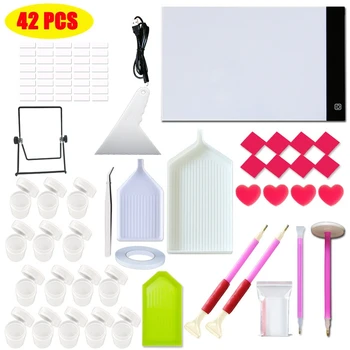 

42Pcs Diamond Painting Tools and Accessories Kits - Diamond Art A4 LED Light Pad Board with Detachable Stand and Clips