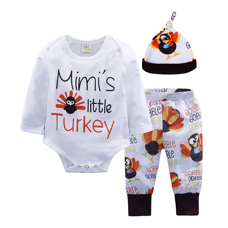 

2019 Autumn Baby Clothing Set Long Sleeve Romper SweatPant Hat 3Pc Infant Boys Girls Constume