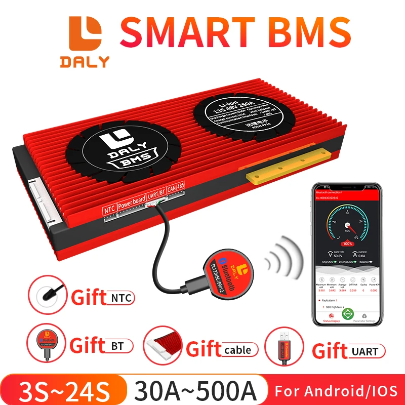 Daly inteligente BMS 3S-24S Li-Ion LiFePo4 con Bluetooth 4S S 7S 8S 8S 12 13 14 15 16 17S 20S para paquete de batería de litio