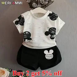MERI AMMI/комплект детской одежды из 2 предметов для мальчиков и девочек, футболка с рисунком мышки + шорты для девочек возрастом от 2 до 8 лет J614