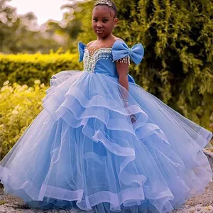 Crystals Beaded Flower Girl Dresses Ball Gown Tulle Little Girl Cheap Communion Pageant Dresses Gowns