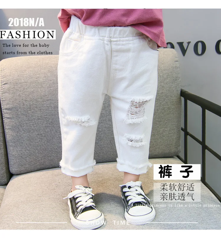 Girls Spring And Autumn Pants New Style Korean-style Children with Holes Casual Jeans Baby Loose Trousers