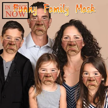 

Family Style Anti-dust Exhaust Sunscreen Funny Face Mask 2PC Adult + 3PC Child Face Mask Mondkapjes Wasbaar Masque De Protection