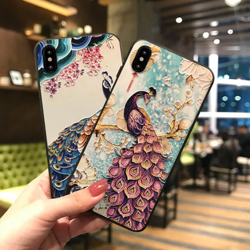 Тисненый чехол с павлином для Iphone 11 PRO MAX XS XR X 6 6s 7 8 Plus мягкий чехол|Бамперы| |