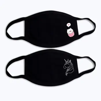 

2Pcs Kids Stylish Black Color Cartoon Anti Haze Dust Proof Washable Breathable Soft Cotton Health Protection Mouth Cover Mask