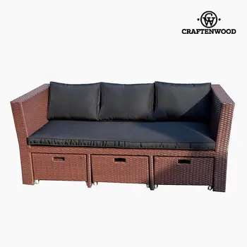 

Sofa and Pouf Set (4 pcs) Rattan Brown Black