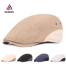 QIUBOSS хлопок Ретро берет для мужчин женщин Newsboy Кепка Лоскутная Повседневная плоская вождения Гольф Кепка таксиста искусство Молодежная Кепка с козырьком Sunhat