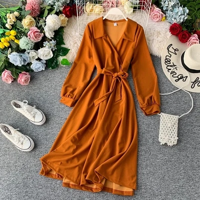 New Korean version Spring Summer Women Dress Solid Color Temperament Large Size elegant Dress Female cc1631 - Цвет: Photo Color