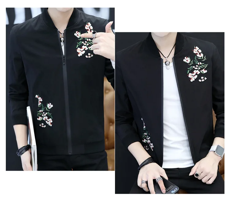 Стиль корейско-Стиль Slim Fit Для мужчин, куртка на осень и зиму, Модная молодежная куртка с вышивкой с воротником-стойкой и Для мужчин куртка Повседневное Для мужчин одежда