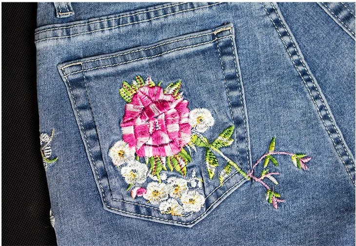 Women's Embroidered Flower Denim Short Jeans Woman Shorts Cute Shorts