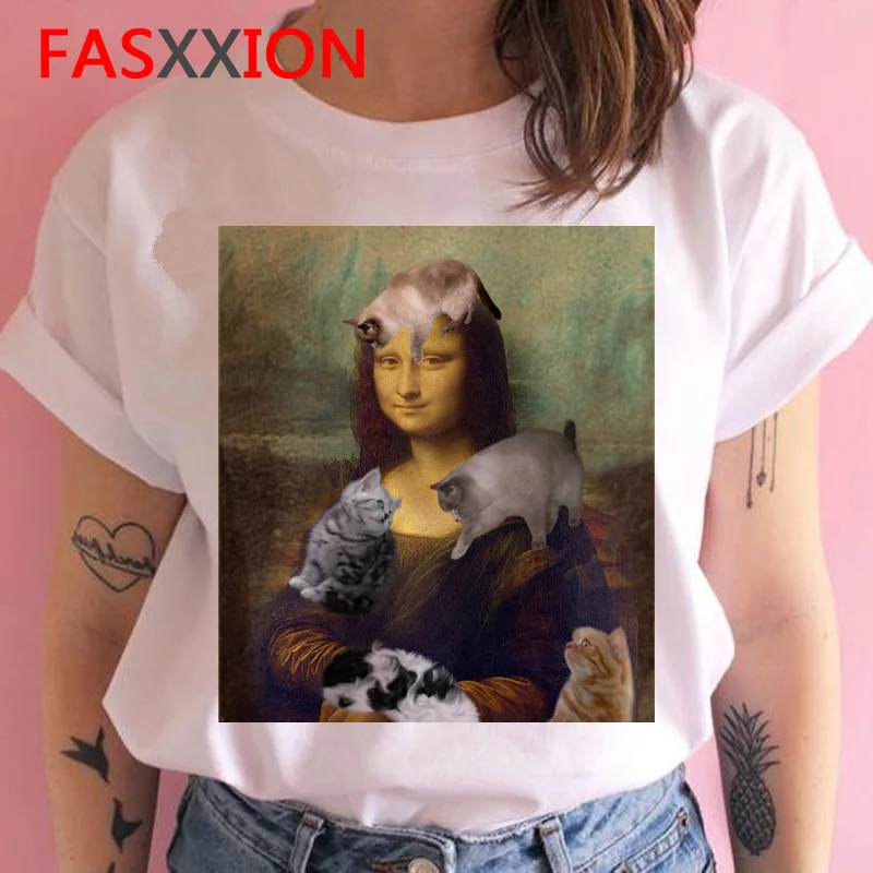Mona lisa, женская футболка, новинка, Забавный гранж, kawaii, ulzzang, футболка, женская, короткий рукав, эстетический топ, футболки, повседневная, с круглым вырезом