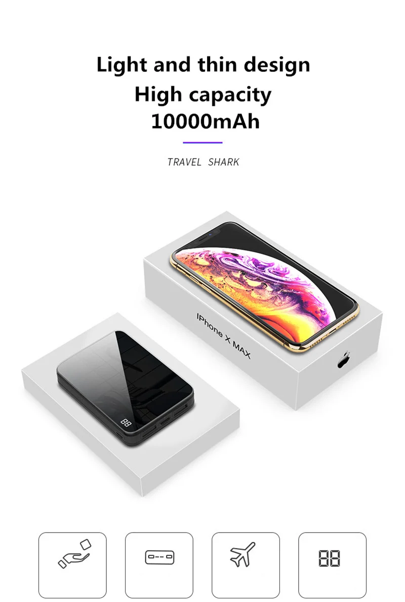 10000 мАч Расширенная батарея для телефона для iPhone 11 pro max Мини Внешний аккумулятор двойное внешнее зарядное usb-устройство для аккумулятора для Xiaomi mi9