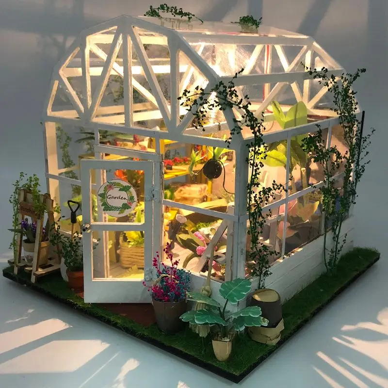 remarkable 1Set DIY Dollhouse Wooden Miniature Furniture Kit Mini Green House Best Birthday for Women and Girl