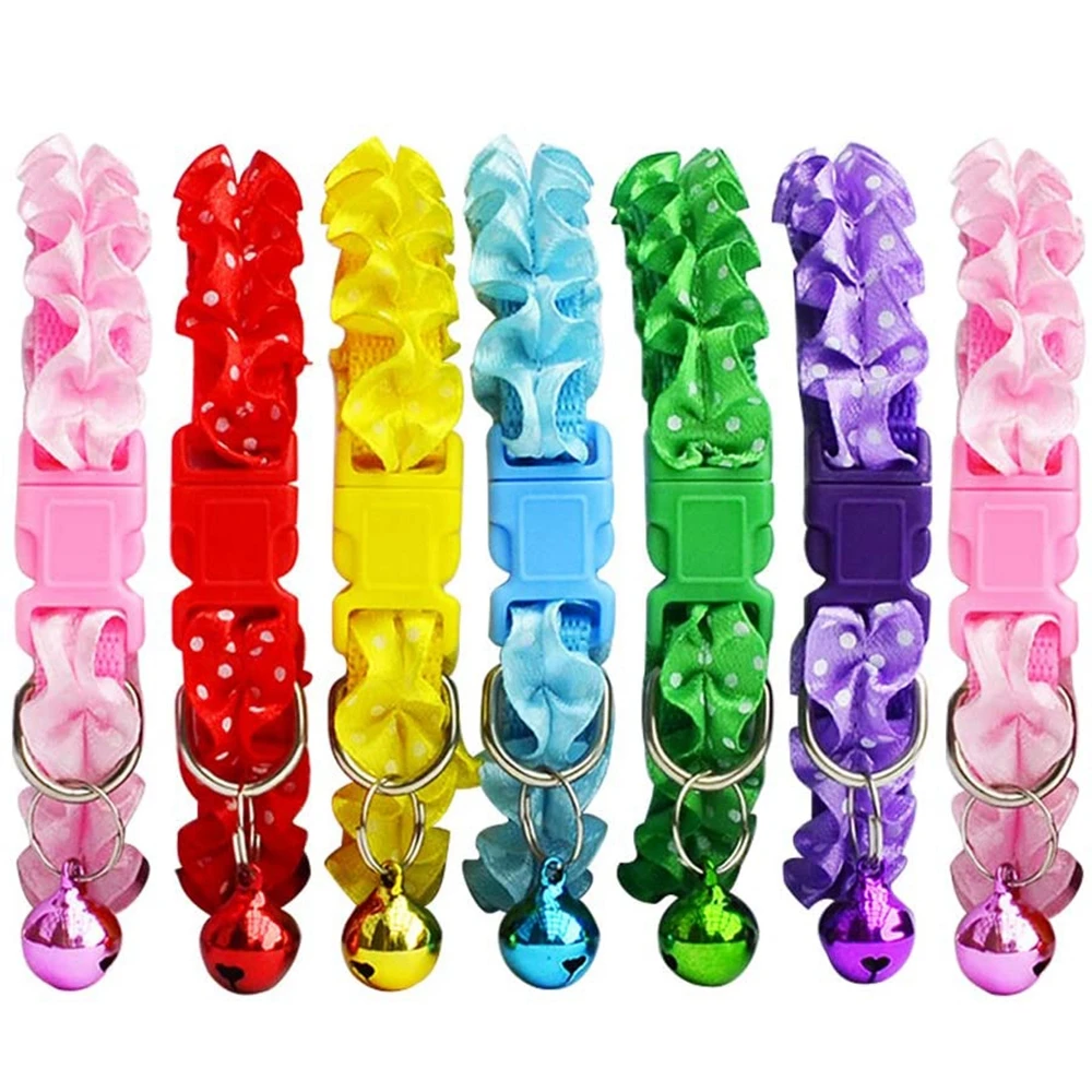 

2 Pcs Breakaway Cat Collars with Bell Kitten Collar with Release Buckle for Little Cats and Dogs 6 Colorful Lace