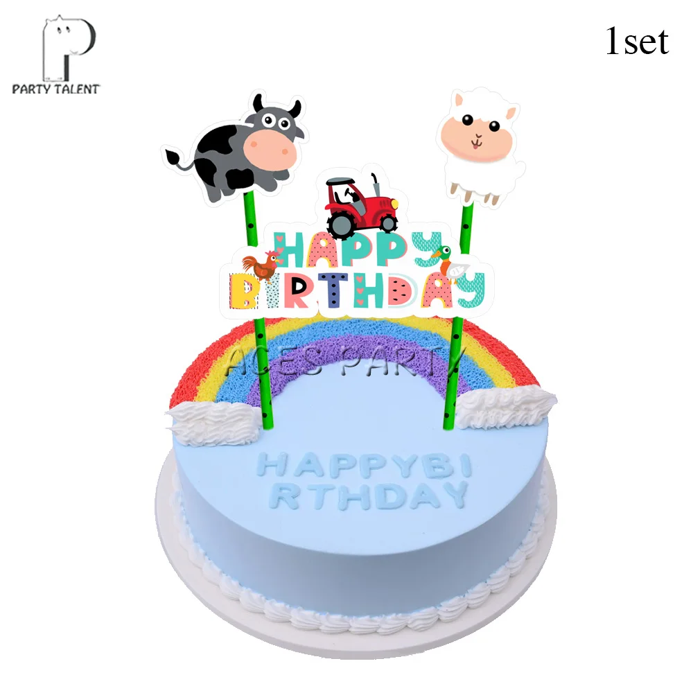 Boys Kids Farm Animal theme table cloth table cover, birthday party Tableware Balloon Candy Box Flag Plate Cup Party Supplies - Цвет: 1 set caketopper