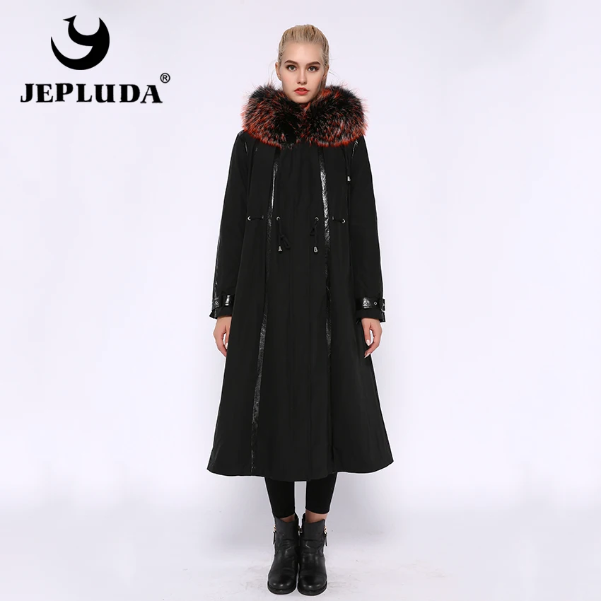JEPLUDA женская парка с мехом на капюшоном отделка лисица подкладка с кролик съемный пальто женское зимнее парка натуральный мех