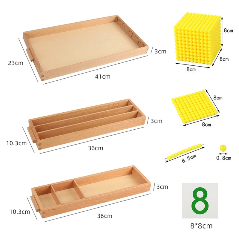 Montessori Decimal Arithmetic Toys Family Edition Set Bank Game Golden Beaded Digital Card Tray Preschool Kids Math Learning Toy,educational toys,board games,math toys