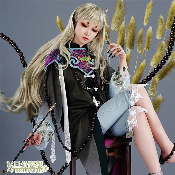 

Anthropomorphic Role One of 7 Sins Sloth Cosplay Costume Qing Dynasty Women Black Suit Halloween Christmas Uniform