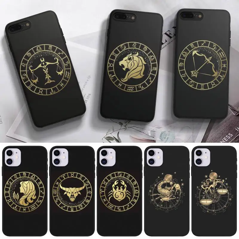 Чехол со знаками Зодиака для телефона Iphone 5 5s Se 2 6 6s 7 8 12 Mini Plus X XS XR 11 PRO MAX черный