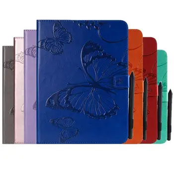 

Emboss Butterfly PU Leather Case for Samsung Tab A 10.1 2019 SM-T510 SM-T515 T510 T515 Cover With Card Slot Tablet case+film+pen