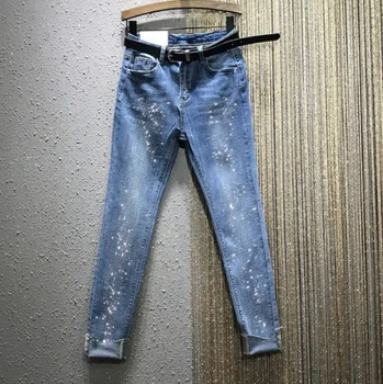 

2020 Spring New High-Waist Hot Drilling Jeans Woman Slim Stretch Denim Pants Jeans Woman Ropa Mujer Blue Jean Spodnie Damskie