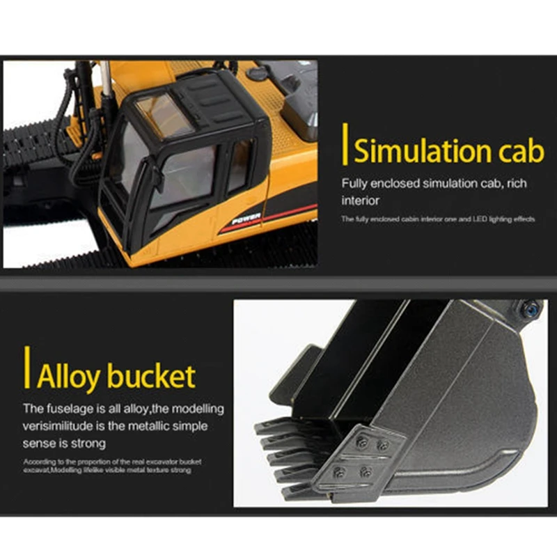 

HUINA 1580 1:14 2.4G 23Ch Full Alloy Rc Excavator