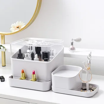 

Plastic Makeup Organizer with Lid Jewelry Box Cosmetic Organizer Makeup Box Lipstick Makeup Storage Bathroom Table Organizer