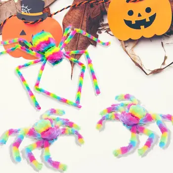 

Halloween Spider Spider Plush Spider Giant Terror 90CM Rainbow Large Size Decoration Haunted House Party Decor