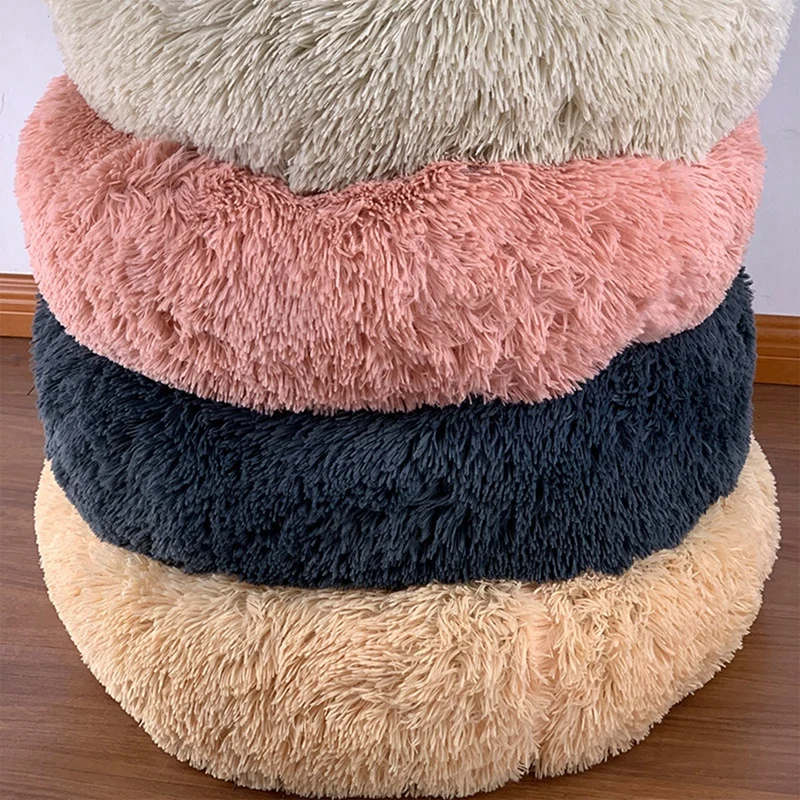 Luxury Warm Fluffy Pet Bed For Cats Small Dogs Round Cuddler Plush Cozy Self-Warming For High-quality Sleep Autumn Pet Bed