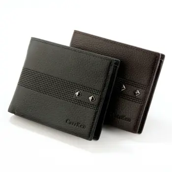 

Men's classic bi-fold wallet solid color rivet purse slim fashion hand card holder