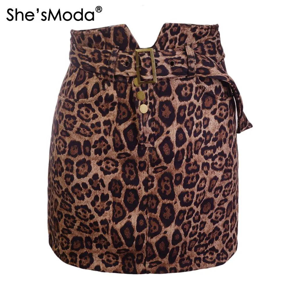 She'sModa Leopard Velvet Belt Women's Party Pencil Straight Mini Skirt | Женская одежда