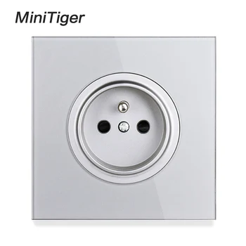 

Minitiger New Arrival Gray Crystal Glass Panel 16A French Standard Wall Power Socket Outlet Grounded With Child Protective Lock